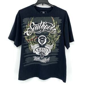 Vintage 2000s Y2K Southpole T-Shirt Black Wing Skate Emo Goth Punk Mens Size XXL